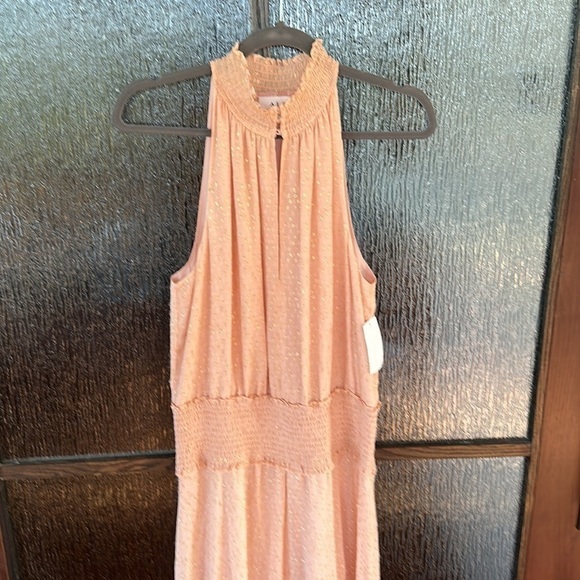 A L C peach sleeveless dress with gold threading throughout New with tags size 6 - Picture 8 of 11